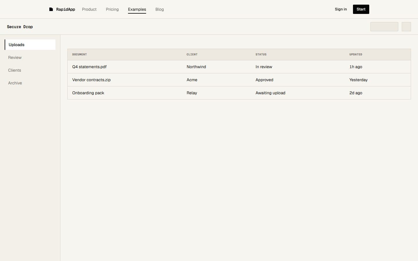 Document Upload Portal product screenshot